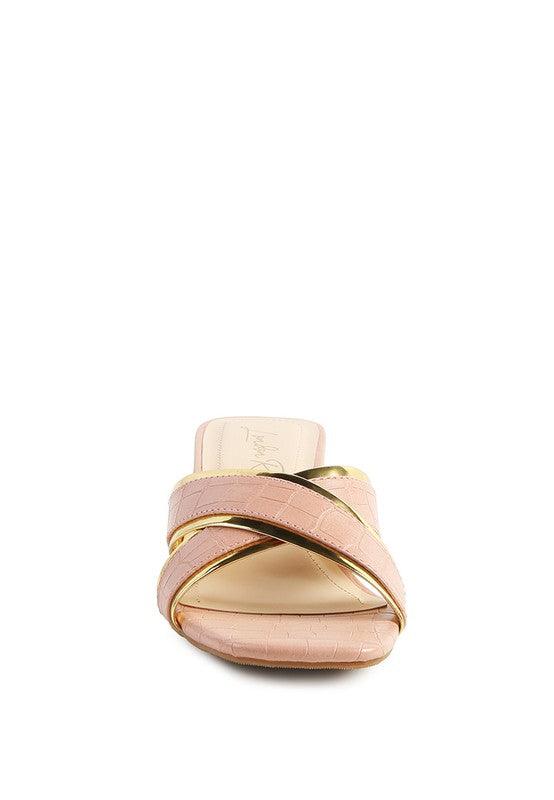 Women's Shoes - Heels Stellar Gold Line Croc Textured Low Heel Sandals