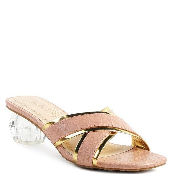 Women's Shoes - Heels Stellar Gold Line Croc Textured Low Heel Sandals