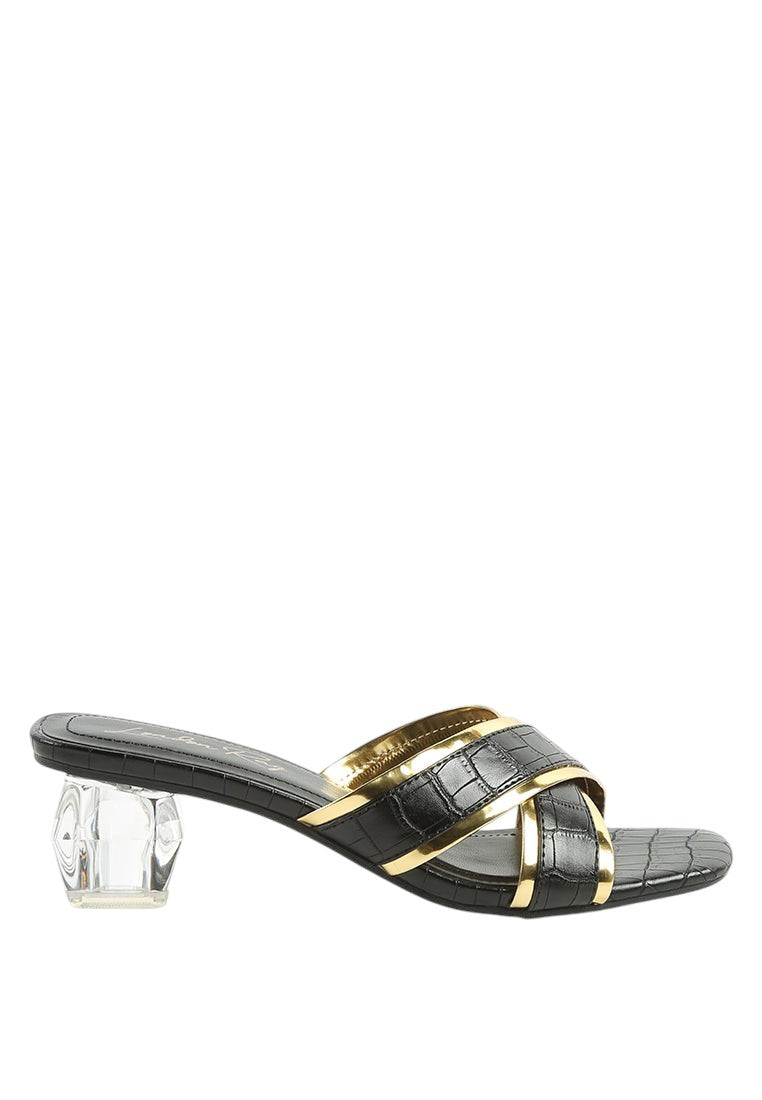 Stellar Gold Line Croc Sculpted Heel Sandals