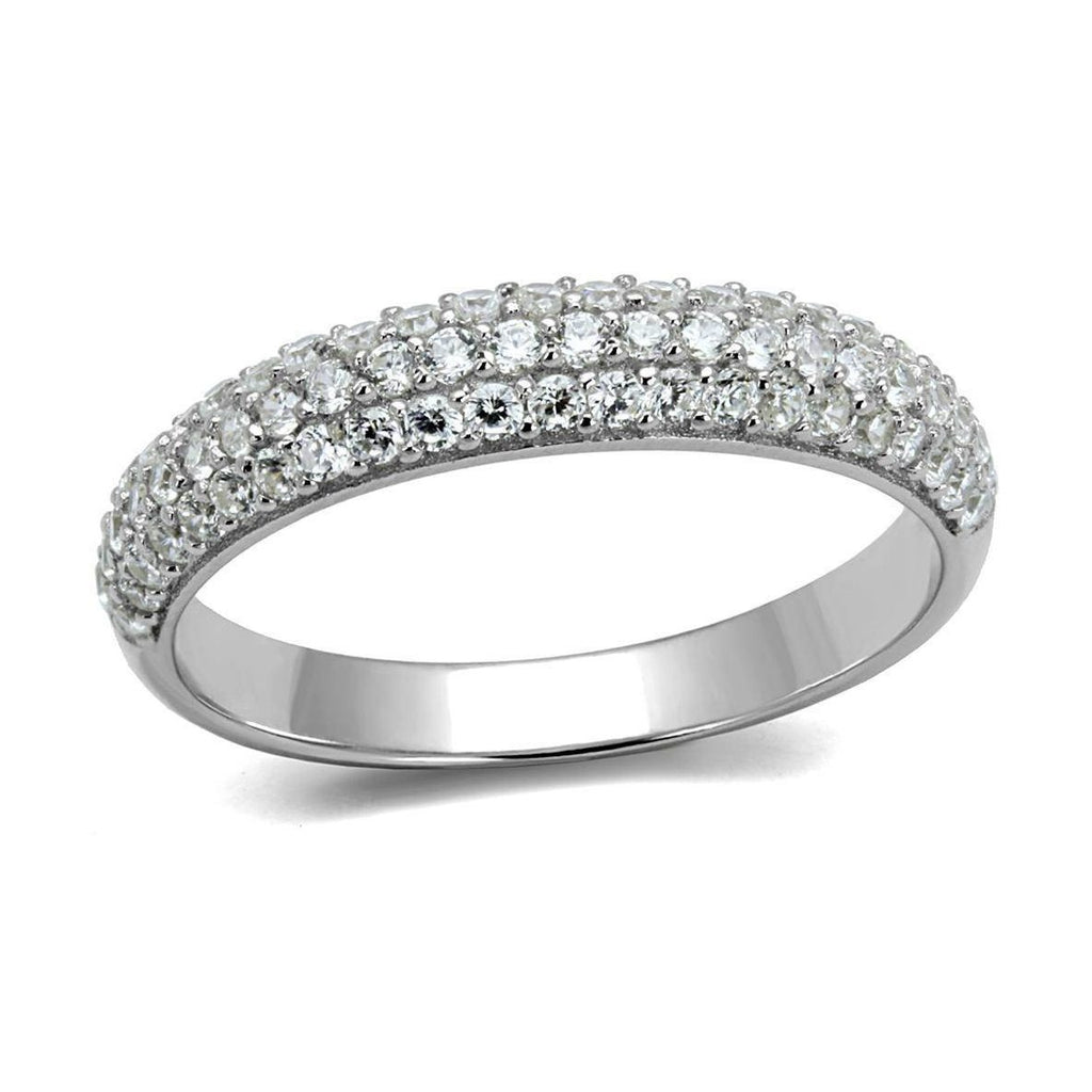Shiny sterling silver band for women with sparkling cubic zirconia accents for an elegant look