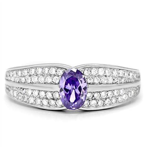 Sterling silver cocktail ring for women featuring a purple gemstone and sparkling accents