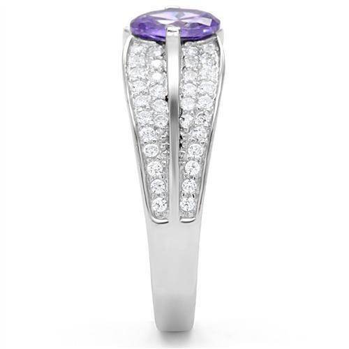 Sterling silver cocktail ring for women featuring a stunning purple gemstone and sparkling stones on the band