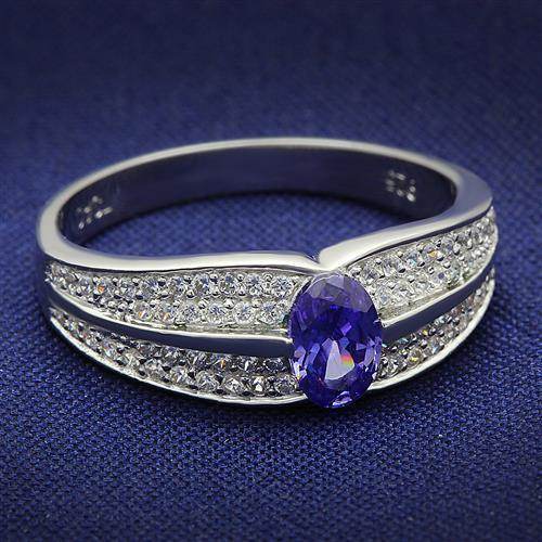 Sterling silver cocktail ring for women featuring an oval purple gemstone and sparkling accents