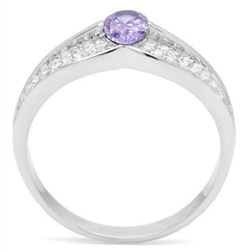 Sterling silver cocktail ring for women featuring a purple center stone and sparkling accents