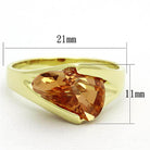 Sterling silver cocktail ring for women featuring a large heart-shaped amber gemstone.