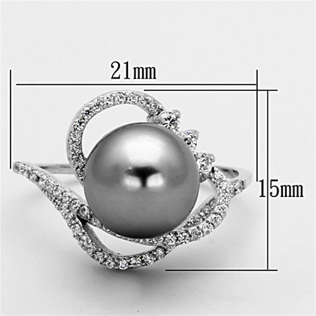 Beautiful sterling silver cocktail ring featuring a large gray pearl and sparkling accents