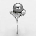 Elegant sterling silver cocktail ring featuring a large gray pearl and sparkling accent stones