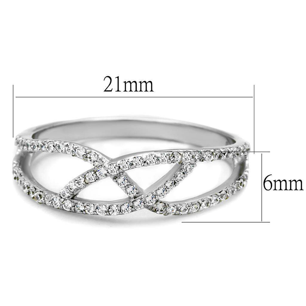 Sterling silver crossover ring for women featuring a sparkling design and elegant twist