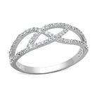 Sterling silver crossover ring for women adorned with sparkling crystals for elegant wear