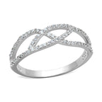 Sterling silver crossover ring for women adorned with sparkling crystals for elegant wear