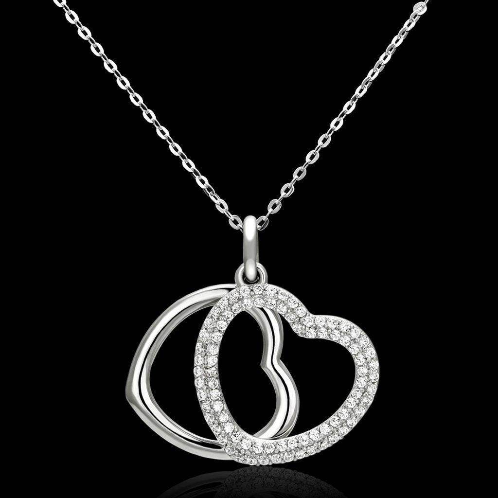 Sterling silver double heart pendant necklace with sparkling accents for elegant style
