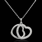 Sterling silver double heart pendant necklace with sparkling accents for elegant style