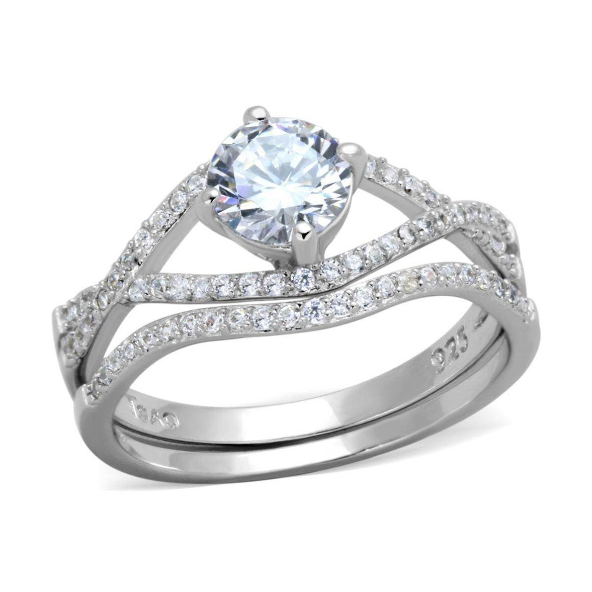 Elegant sterling silver engagement ring for women with a sparkling center stone and detailed band