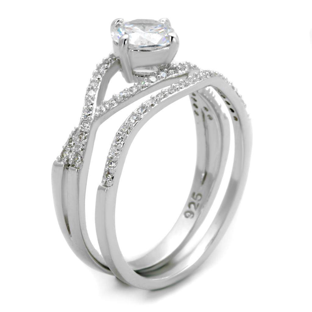 Elegant sterling silver engagement ring for women with sparkling center stone and intricate band design
