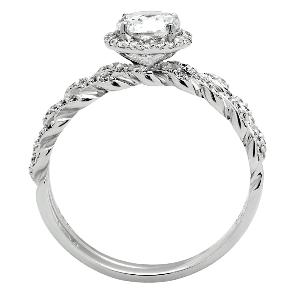 Twisted band sterling silver engagement ring for women with a sparkling center stone