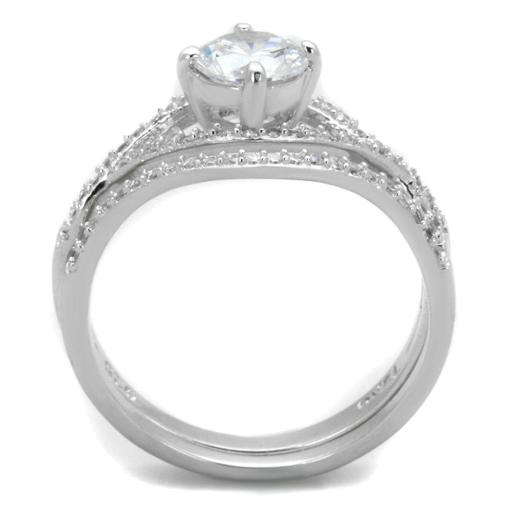 Sterling silver engagement ring for women featuring a sparkling round center stone and delicate side detailing