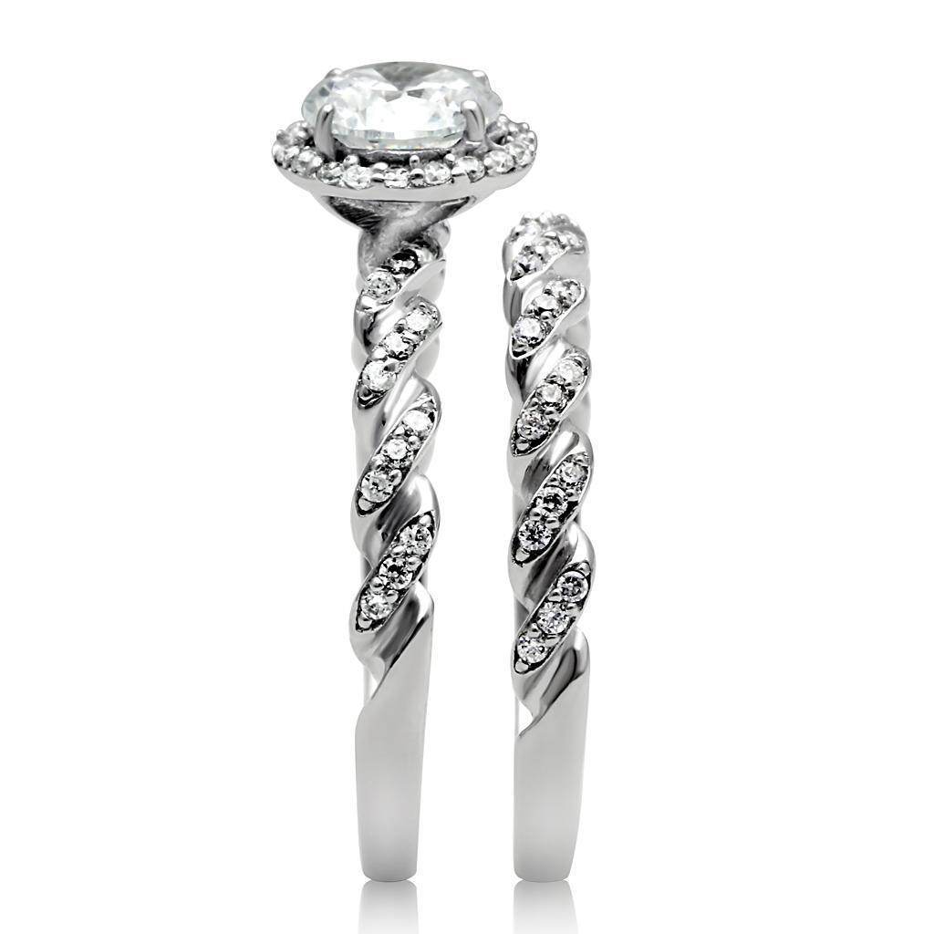 Sterling silver engagement ring for women with twisted band and sparkling center stone