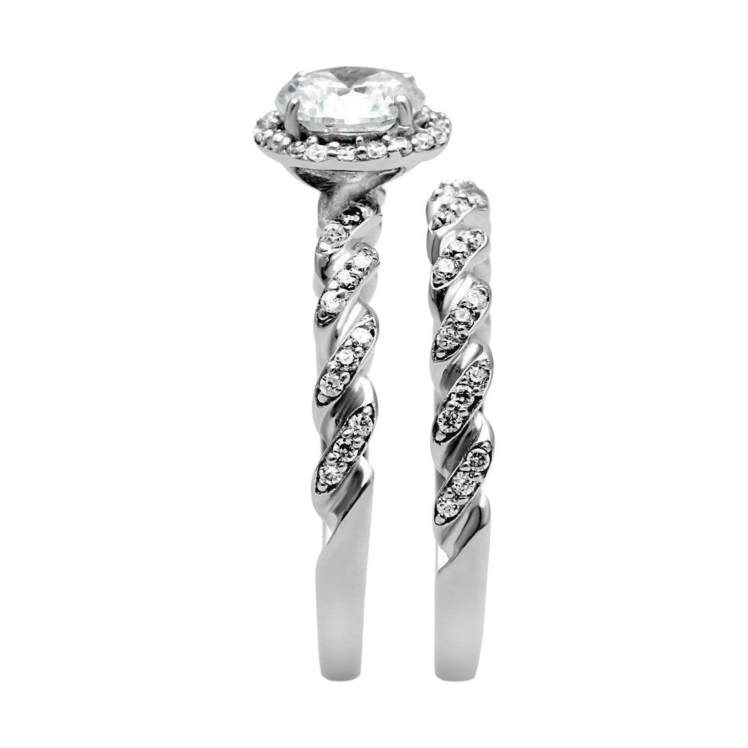 Elegant sterling silver engagement ring for women featuring a twisted band and sparkling center stone