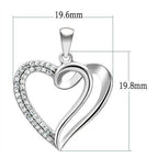 Sterling silver heart pendant jewelry featuring a sparkling design and precise dimensions of 19.6mm x 19.8mm