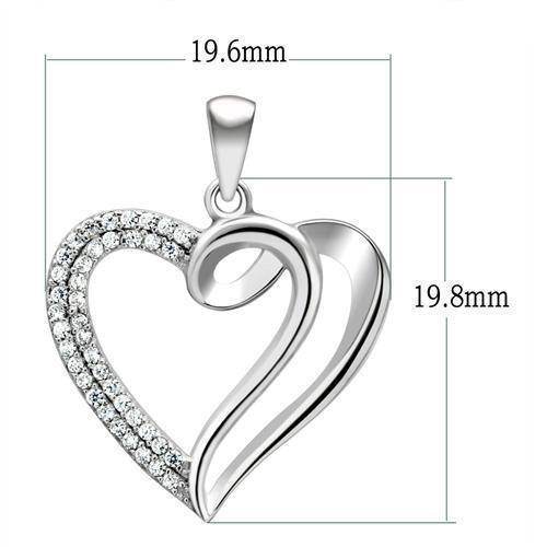 Sterling silver heart pendant jewelry featuring a sparkling design and precise dimensions of 19.6mm x 19.8mm