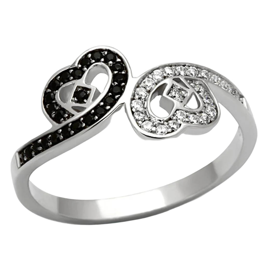 Sterling silver heart ring for women featuring black and white accents for a stylish look