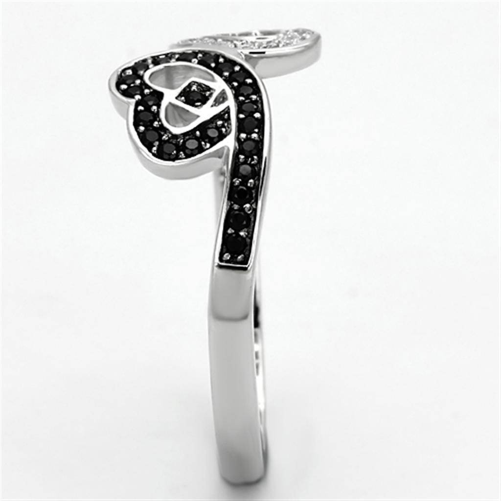 Elegant sterling silver heart ring for women with black gemstones for a stylish look