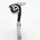 Elegant sterling silver heart ring for women with black gemstones for a stylish look
