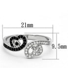 Sterling silver heart ring for women featuring sparkling black and white stones in a stylish design