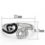 Sterling silver heart ring for women featuring sparkling black and white stones in a stylish design