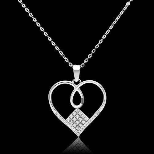 Sterling silver pendant necklace for women featuring a heart design with sparkling accents