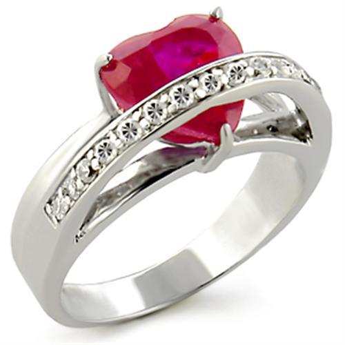 Women's sterling silver ruby ring with heart-shaped stone and sparkling accents