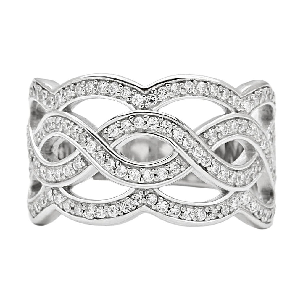 Sterling silver statement ring for women featuring an elegant wave design with sparkly accents