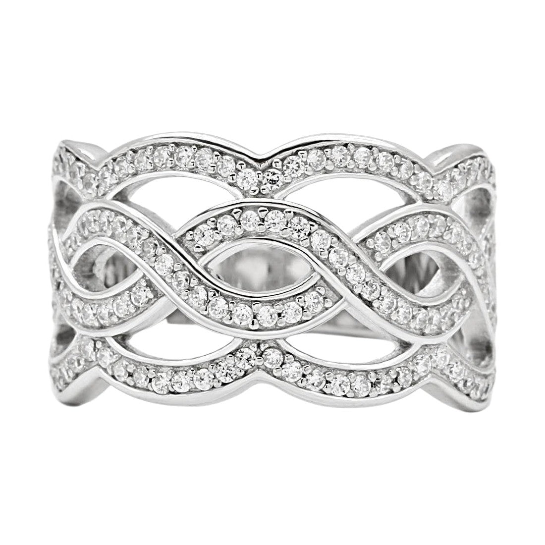 Sterling silver statement ring for women featuring an elegant wave design with sparkly accents