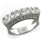 Sterling silver statement ring for women featuring a row of sparkling princess-cut stones