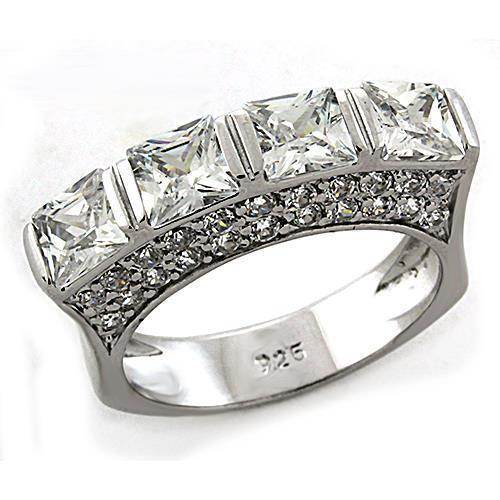 Sterling silver statement ring for women featuring a row of sparkling princess-cut stones