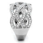Stylish sterling silver statement ring for women featuring intricate twisted design with sparkling stones