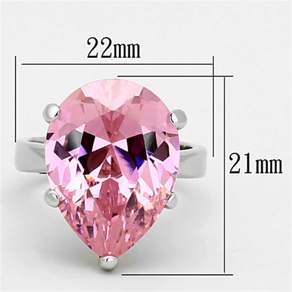 Sterling silver teardrop ring for women featuring a large pink gemstone and classic design