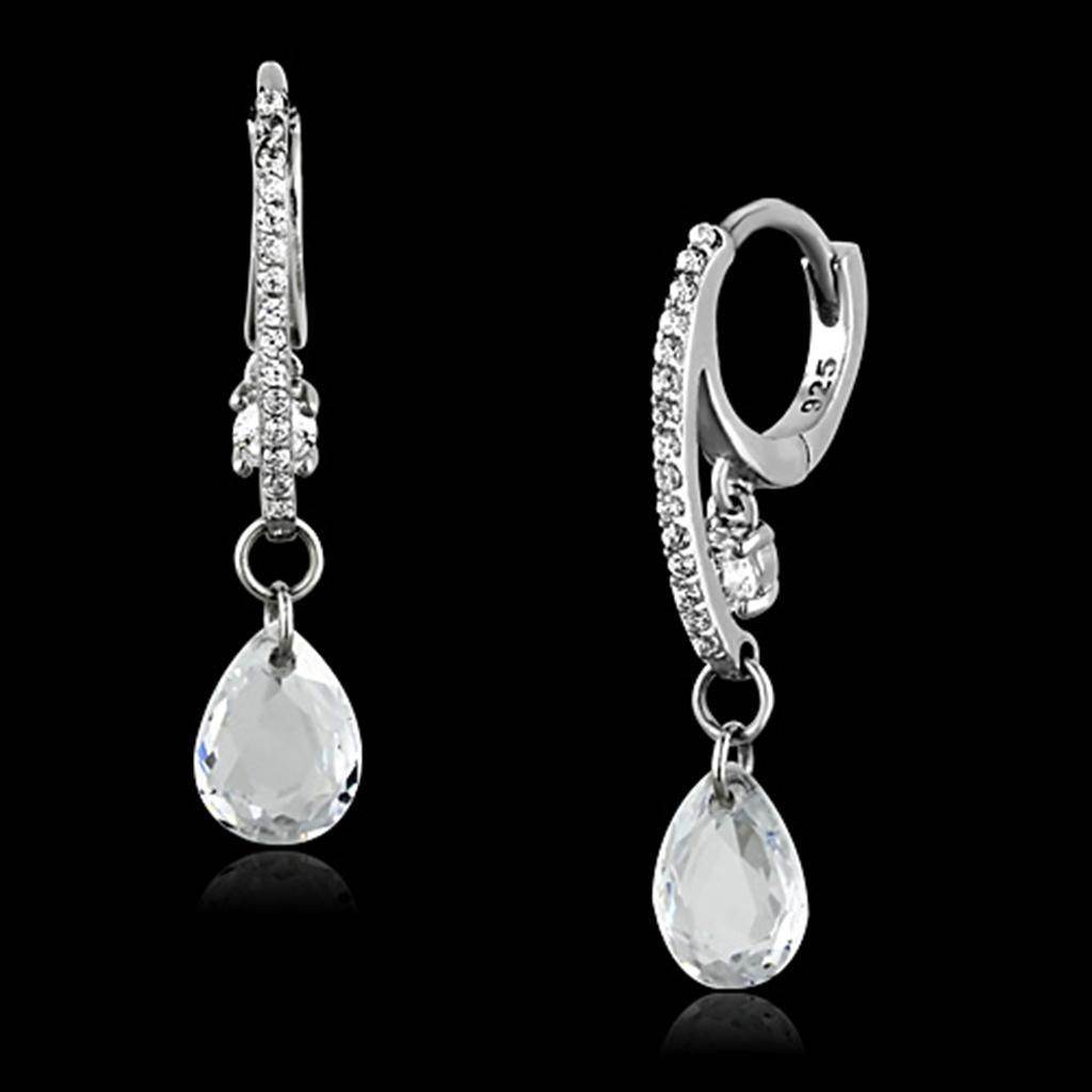 Sterling silver vacation jewelry earrings with sparkling crystals and teardrop design