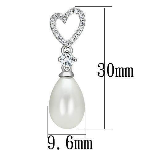 Sterling silver vacation jewelry necklace with a heart design and a pearl drop pendant