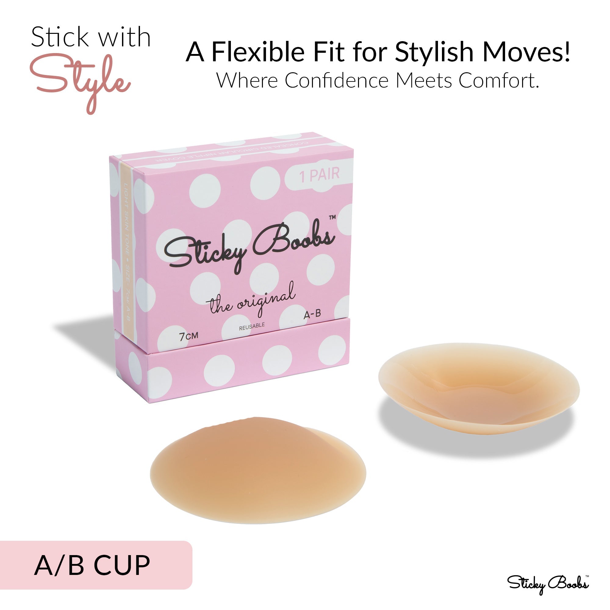 Original sticky boobs adhesive bra in A-B cup for a flexible fit and stylish moves