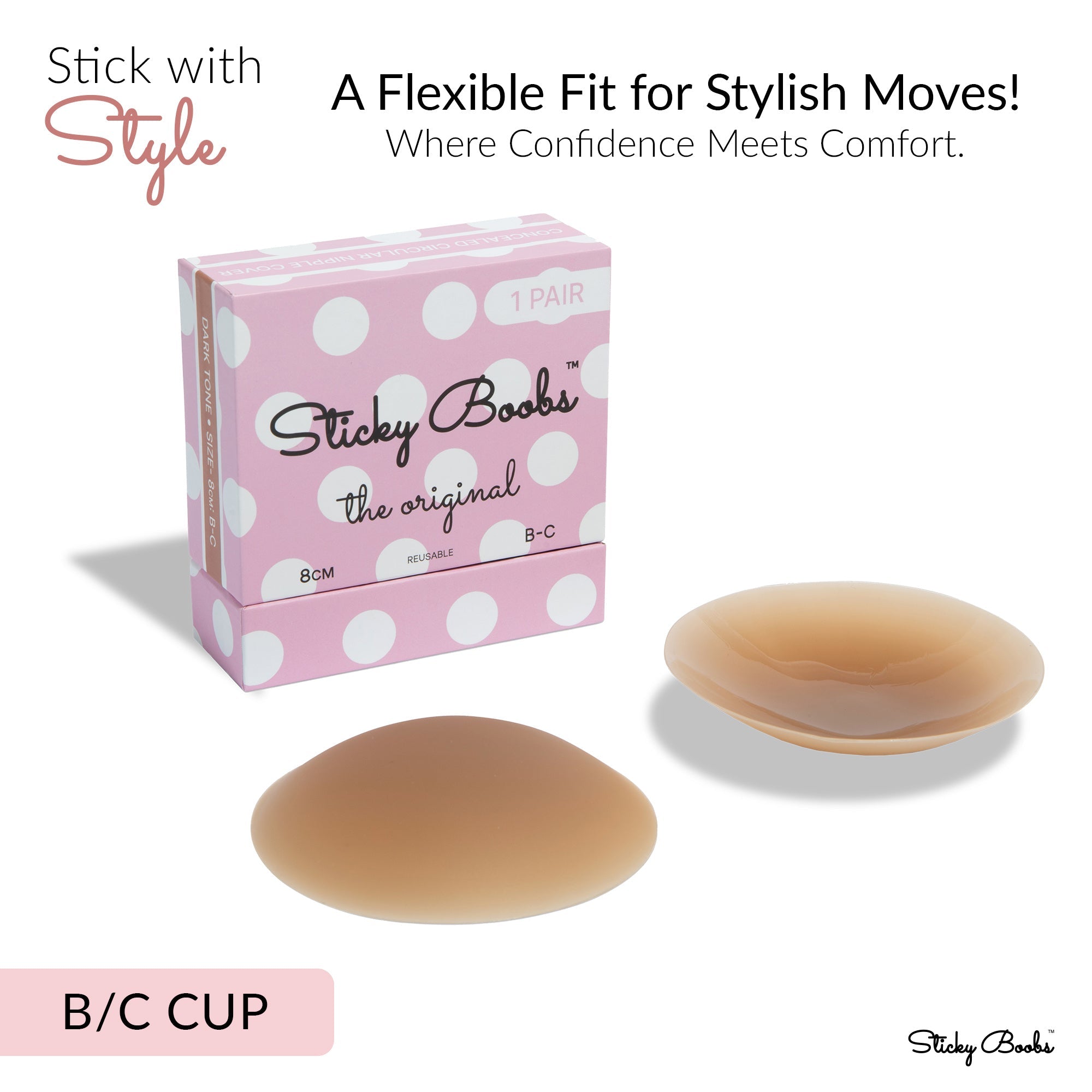 Original sticky boobs adhesive bra in B-C cup with flexible fit for stylish confidence and comfort