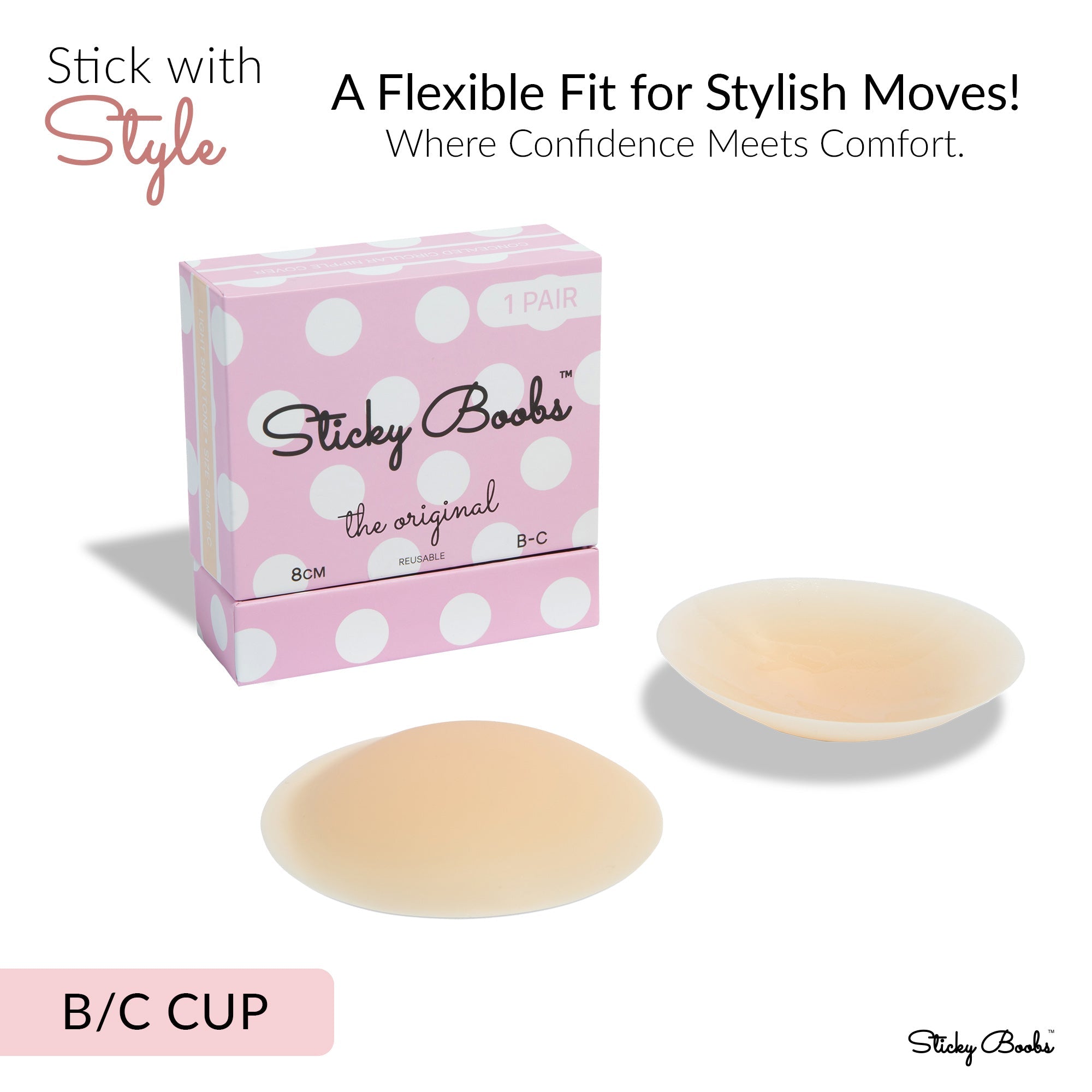 Original sticky boobs adhesive bra in B-C cup for a flexible and comfortable fit under clothing
