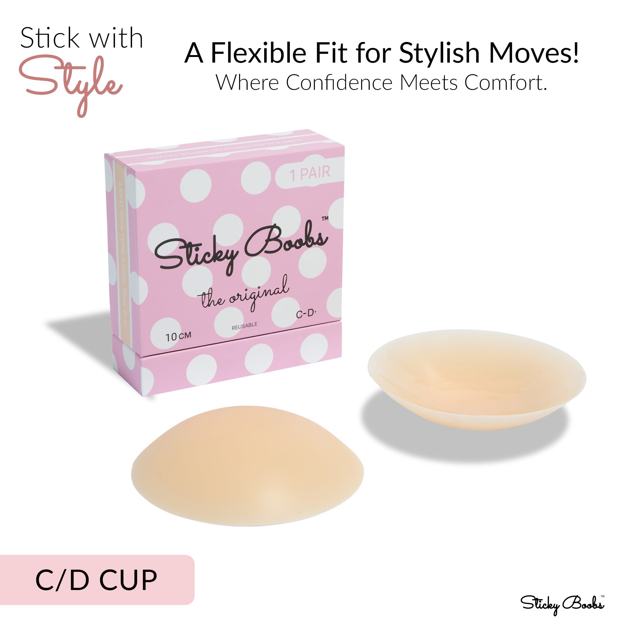 Original sticky boobs adhesive bra in C-D cup with flexible fit for stylish moves and comfort