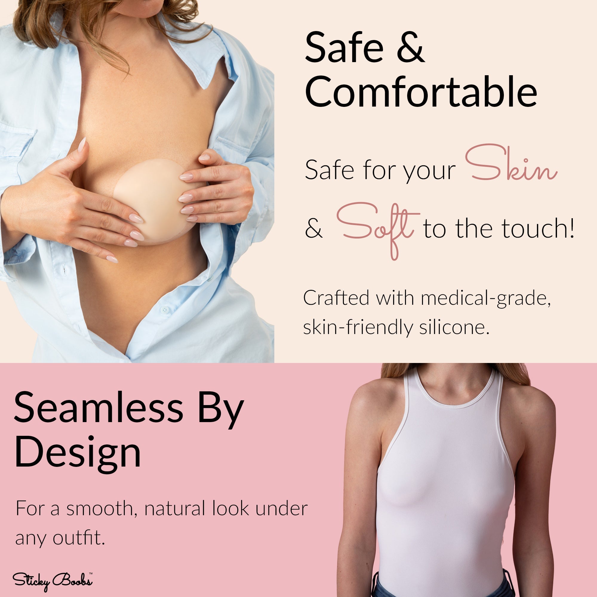 Original sticky boobs adhesive bra in natural silicone for a seamless, comfortable fit under any outfit