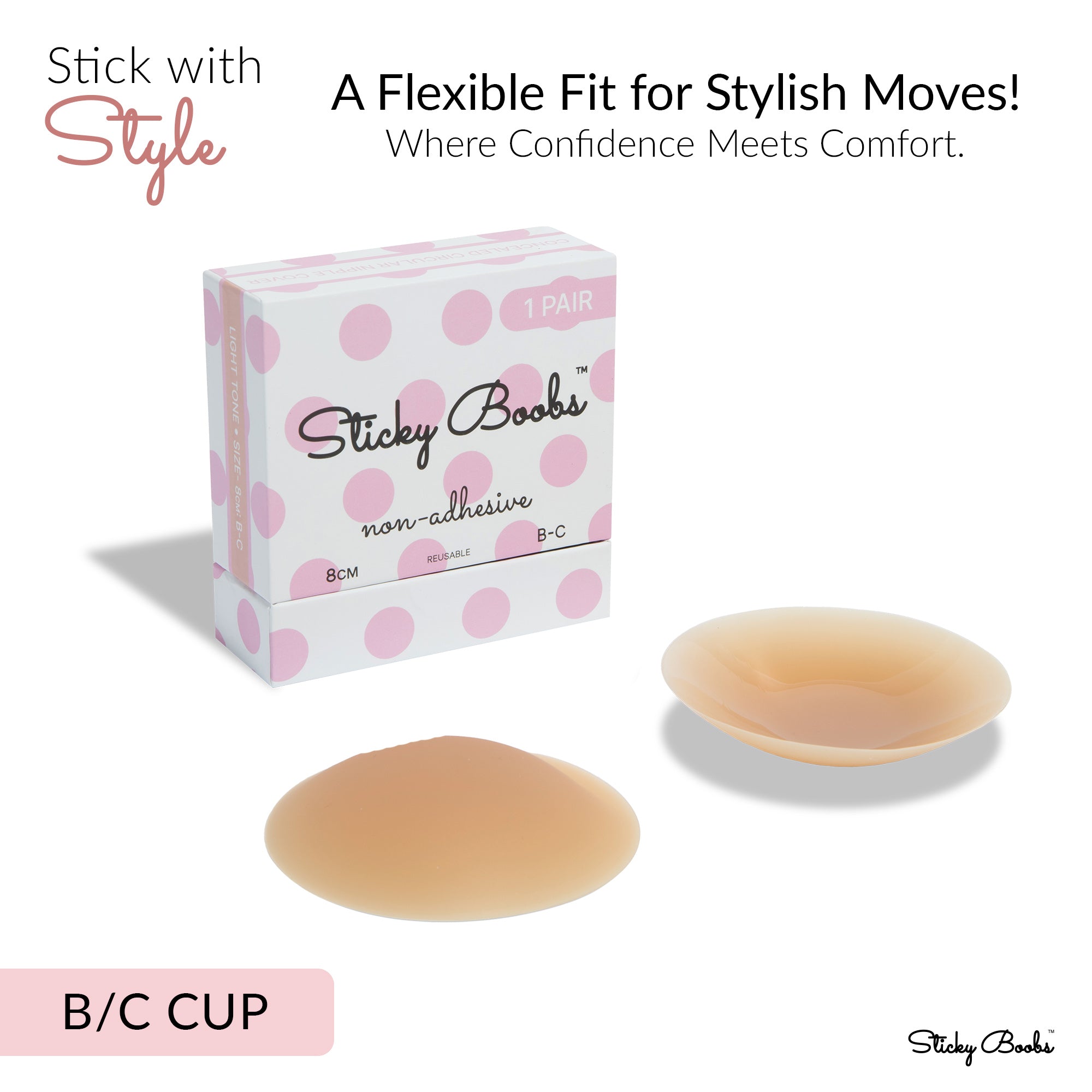 Sticky Boobs perfect fit non adhesive bra pads in B/C cup for a comfortable and flexible fit
