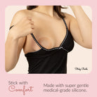 Sticky Boobs perfect fit non adhesive bra pads in use, designed for comfort and a smooth silhouette