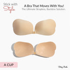 Sticky Boobs A Cup reusable adhesive bra for women. Ultimate strapless backless support for comfort and style.