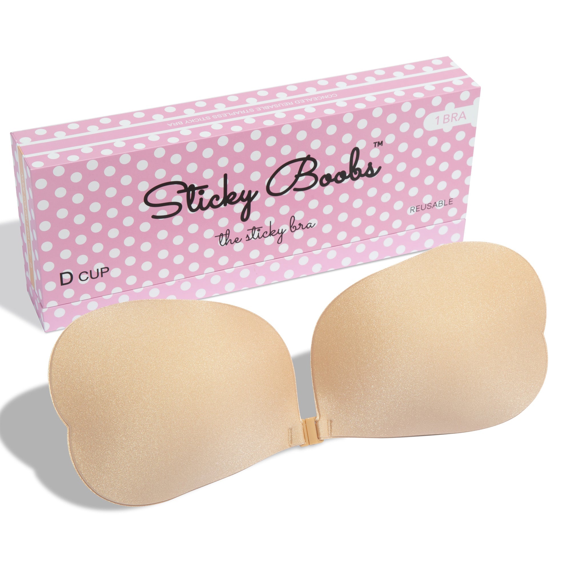 Sticky Boobs reusable adhesive bra for women in D cup, perfect for seamless support and comfort