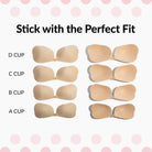 Sticky Boobs reusable adhesive bra for women in multiple cup sizes displayed for perfect fit selection