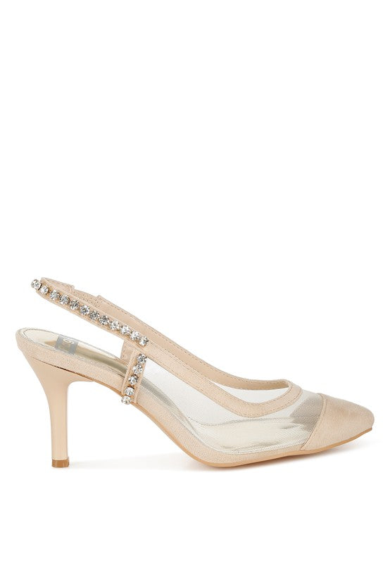 Women's nude stiletto heel slingback sandals for elegant occasions